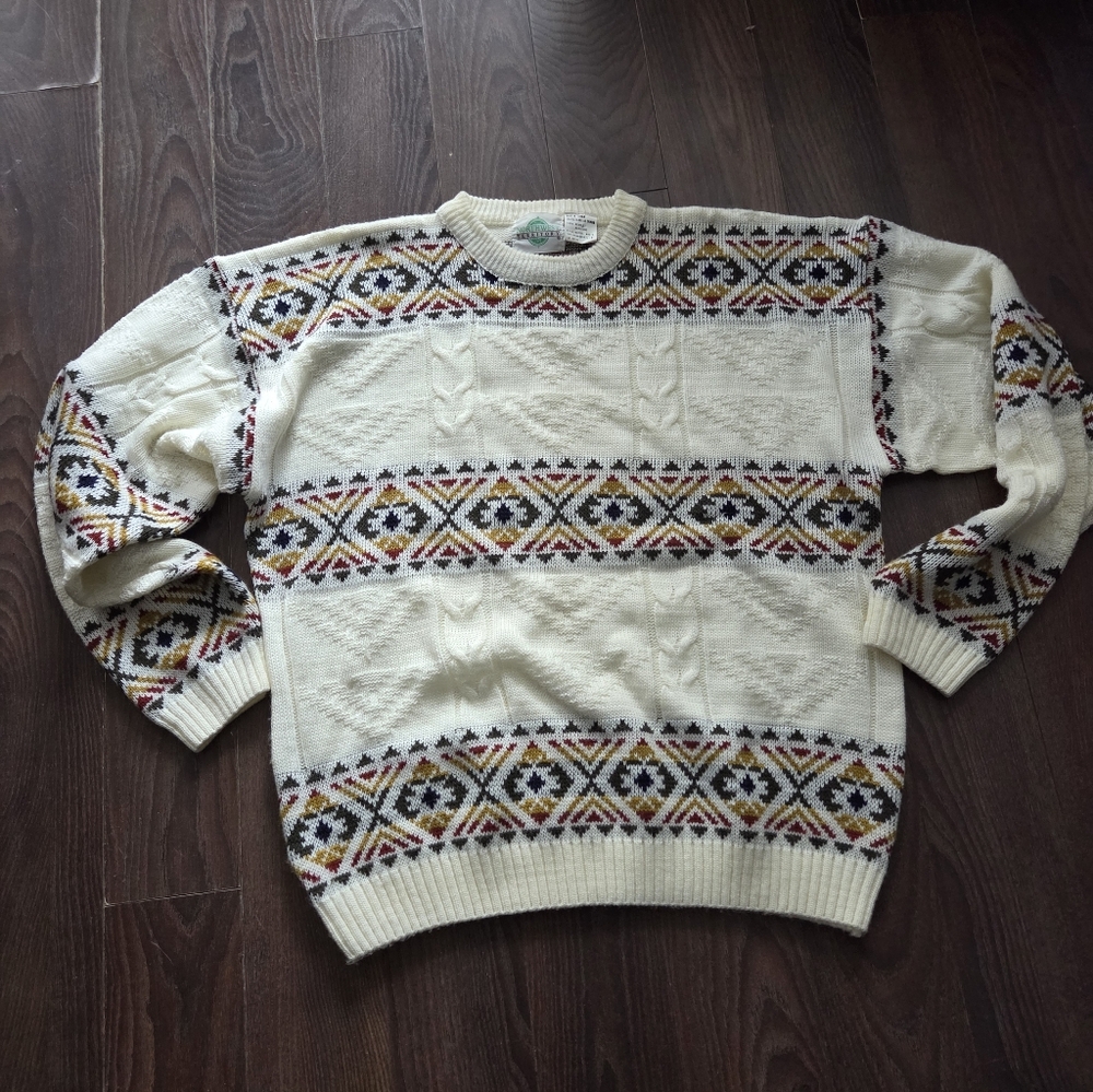Vintage Fair Isle sweater 80s 90s mens Large Northwest Territory made in Canada